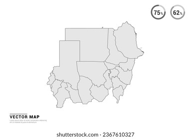 Mapa gris vectorial de Sudán aislado en fondo blanco.