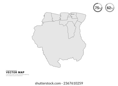 Vector grey map of Suriname isolated on white background.