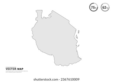 Mapa gris vectorial de Tanzania aislado en fondo blanco.