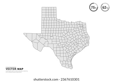 Mapa gris vectorial de Texas aislado en fondo blanco.