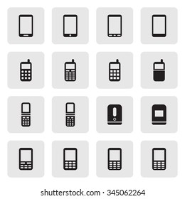 Vector grey mobile phone icon set on white background