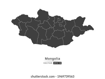 Vector grey Mongolia map on white background