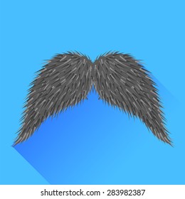 Vector Grey Mustache Isolated on Blue Background. Long Shadow.