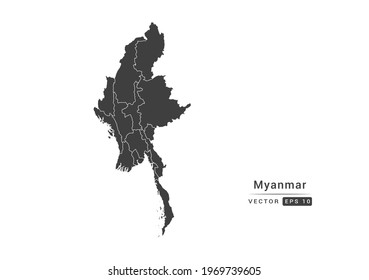 Vector grey Myanmar map on white background