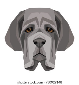 Vector grey neapolitan mastiff face dog symbol of 2018 new year corner polygonal style paper applique