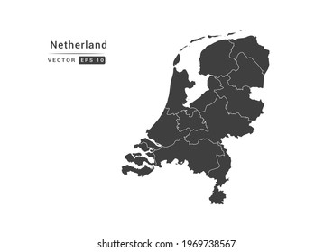 Vector grey Netherland map on white background