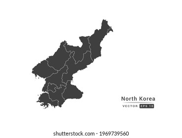 Vector grey North Korea map on white background