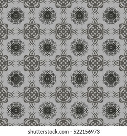 Vector Grey Ornamental Seamless Line Pattern. Endless Texture. Oriental Geometric Ornament