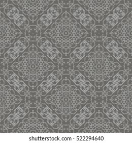 Vector Grey Ornamental Seamless Line Pattern. Endless Texture. Oriental Geometric Ornament