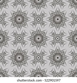 Vector Grey Ornamental Seamless Line Pattern. Endless Texture. Oriental Geometric Ornament