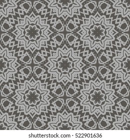 Vector Grey Ornamental Seamless Line Pattern. Endless Texture. Oriental Geometric Ornament
