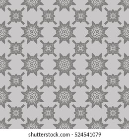 Vector Grey Ornamental Seamless Line Pattern. Endless Texture. Oriental Geometric Ornament