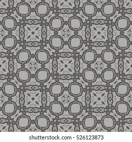 Vector Grey Ornamental Seamless Line Pattern. Endless Texture. Oriental Geometric Ornament