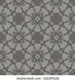 Vector Grey Ornamental Seamless Line Pattern. Endless Texture. Oriental Geometric Ornament