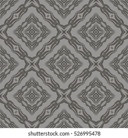 Vector Grey Ornamental Seamless Line Pattern. Endless Texture. Oriental Geometric Ornament