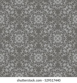 Vector Grey Ornamental Seamless Line Pattern. Endless Texture. Oriental Geometric Ornament