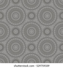 Vector Grey Ornamental Seamless Line Pattern. Endless Texture. Oriental Geometric Ornament