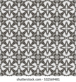 Vector Grey Ornamental Seamless Line Pattern. Endless Texture. Oriental Geometric Ornament