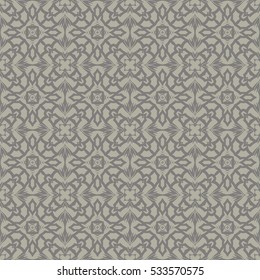 Vector Grey Ornamental Seamless Line Pattern. Endless Texture. Oriental Geometric Ornament