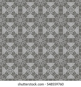 Vector Grey Ornamental Seamless Line Pattern. Endless Texture. Oriental Geometric Ornament