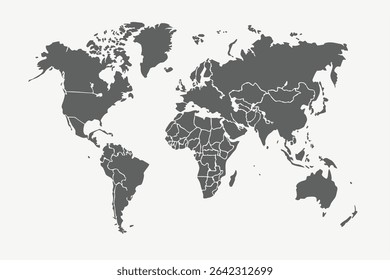 Vector Grey Outline Map of the World - Minimalist Grey World Map Template	