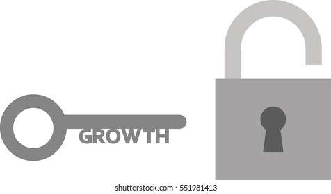 Vector grey padlock with growth key.