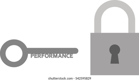 Vector grey padlock with performance key.