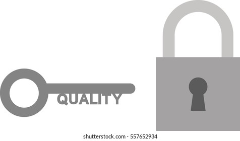 Vector grey padlock with quality key.