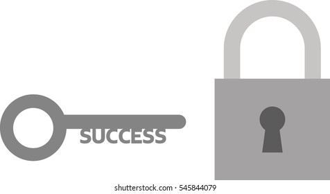 Vector grey padlock with success key.