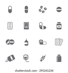 Vector grey pills icons set on white background