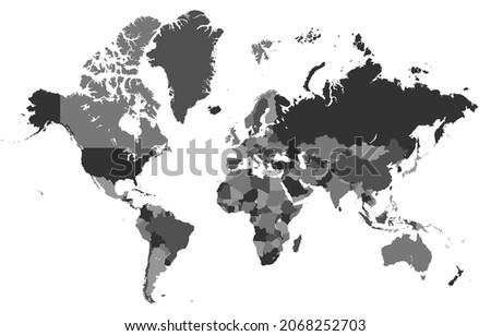 Vector grey political world map