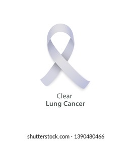 Vector grey ribbon lung cancer awareness symbol. Flat international health care campaign concept. Lung cancer prevention support and hope. Uncurable immune disease treatment design.