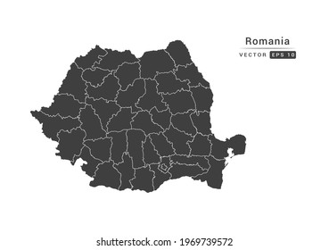 Vector grey Romania map on white background