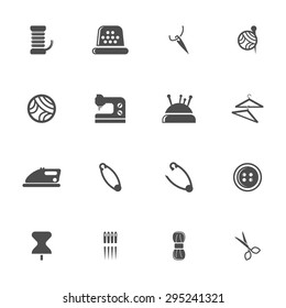 Vector grey sewing icon set on white background