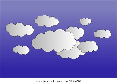 Vector grey shaded clouds. Simple design. Blue background.