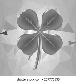 Vector Grey Shamrock Leaf on Grey Polygonal Background