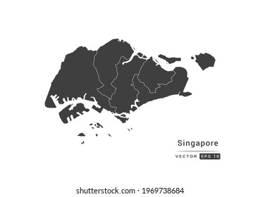 Vector grey Singapore map on white background