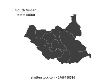 Vector grey South Sudan map on white background