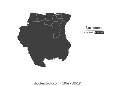 Vector grey Suriname map on white background