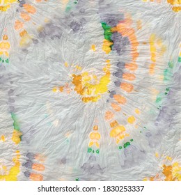 Vektor Summer Swirl. Spiralwirl. Yellow Orange Summer. Summer Dyed Tie Dye. Farbige Nahtlose Tie-Färbung. Graue Wirbelsäule wiederholen. Runde 1960er Hippy. Grüne Herbsttextur. Spiral 1960 Muster