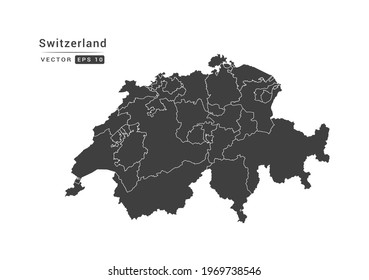 Vector grey Switzerland map on white background