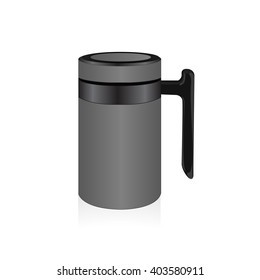Vector grey thermo mug, travel mug, thermos isolated on white background