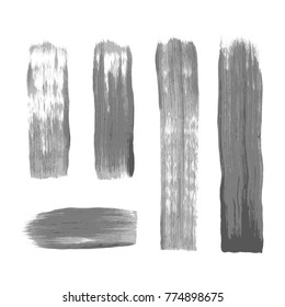 vector grey tones artistic hand drawn paint brush realistic texture strokes decoration elements set isolated white background
