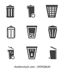 Vector grey trash can icons set on white background