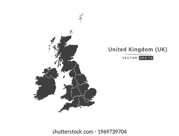 Vector grey United Kingdom (UK) map on white background