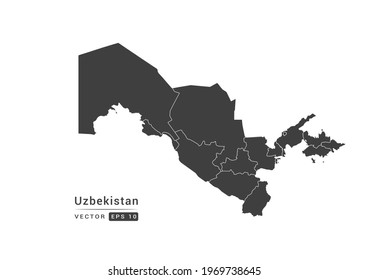 Vector grey Uzbekistan map on white background