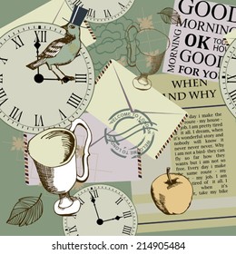vector grey victorian background with bird