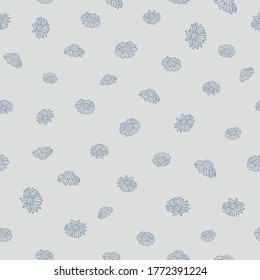 Vector grey white daisy camomiles seamless pattern