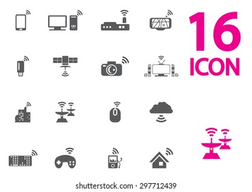 Vector grey wireless  icon set ob white background