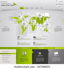 Vector Grey-green website, with earth map